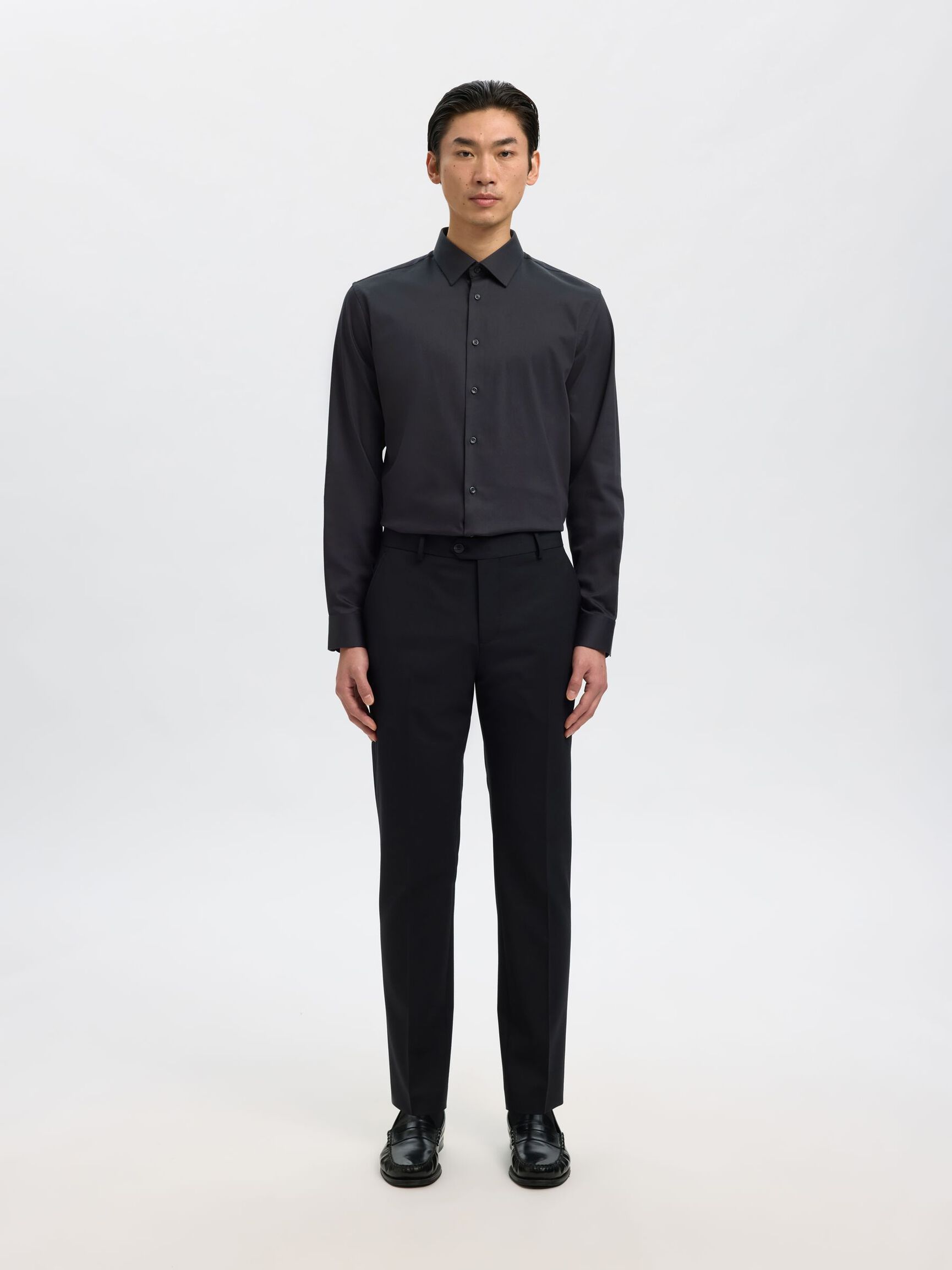 SLIM FIT HEMD, Black, highres