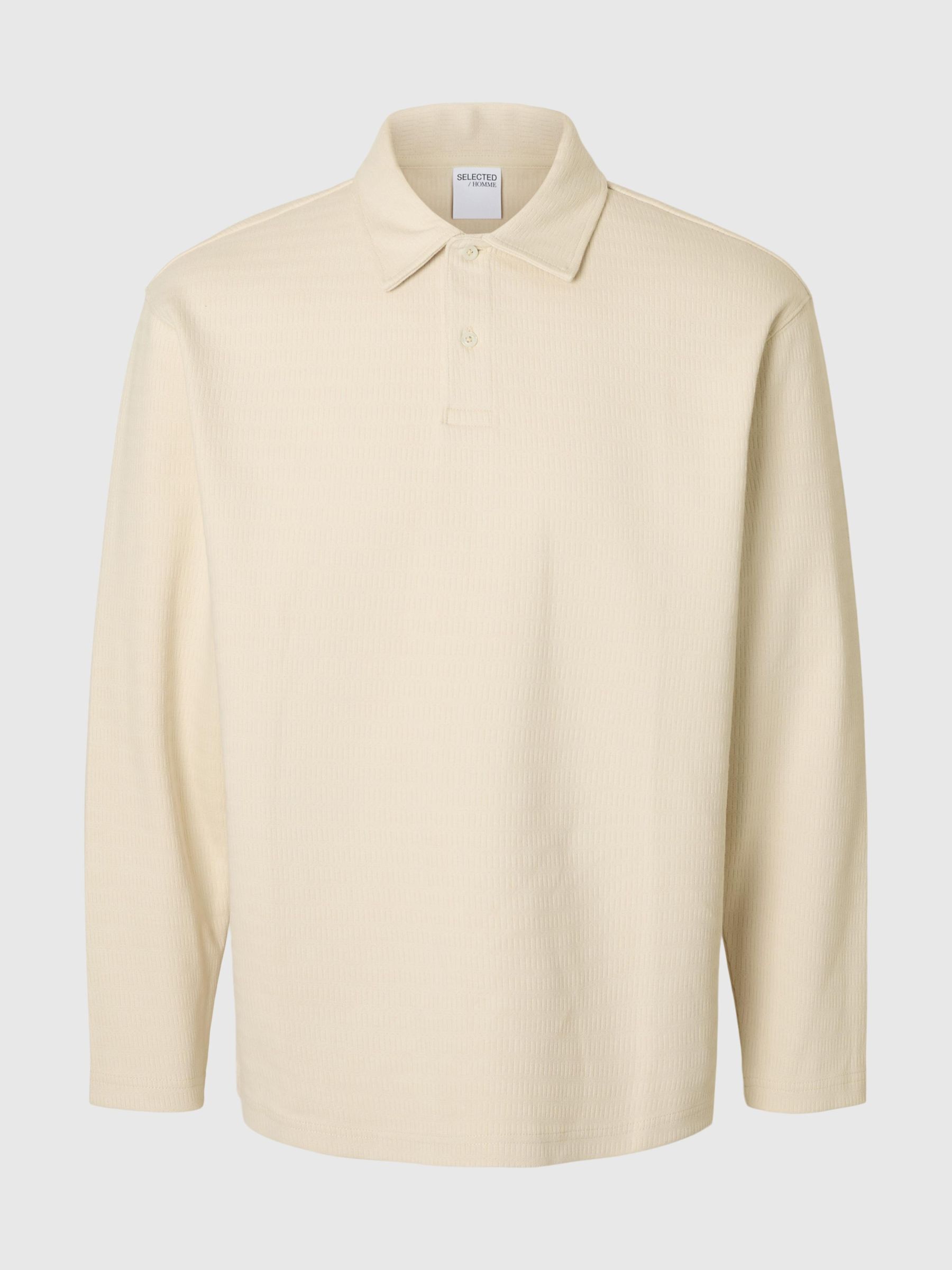 100% BAUMWOLL LANGARM-POLOSHIRT, Angora, highres