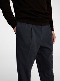 VISCOSE BLEND PLEATED TROUSERS, Dark Navy, highres