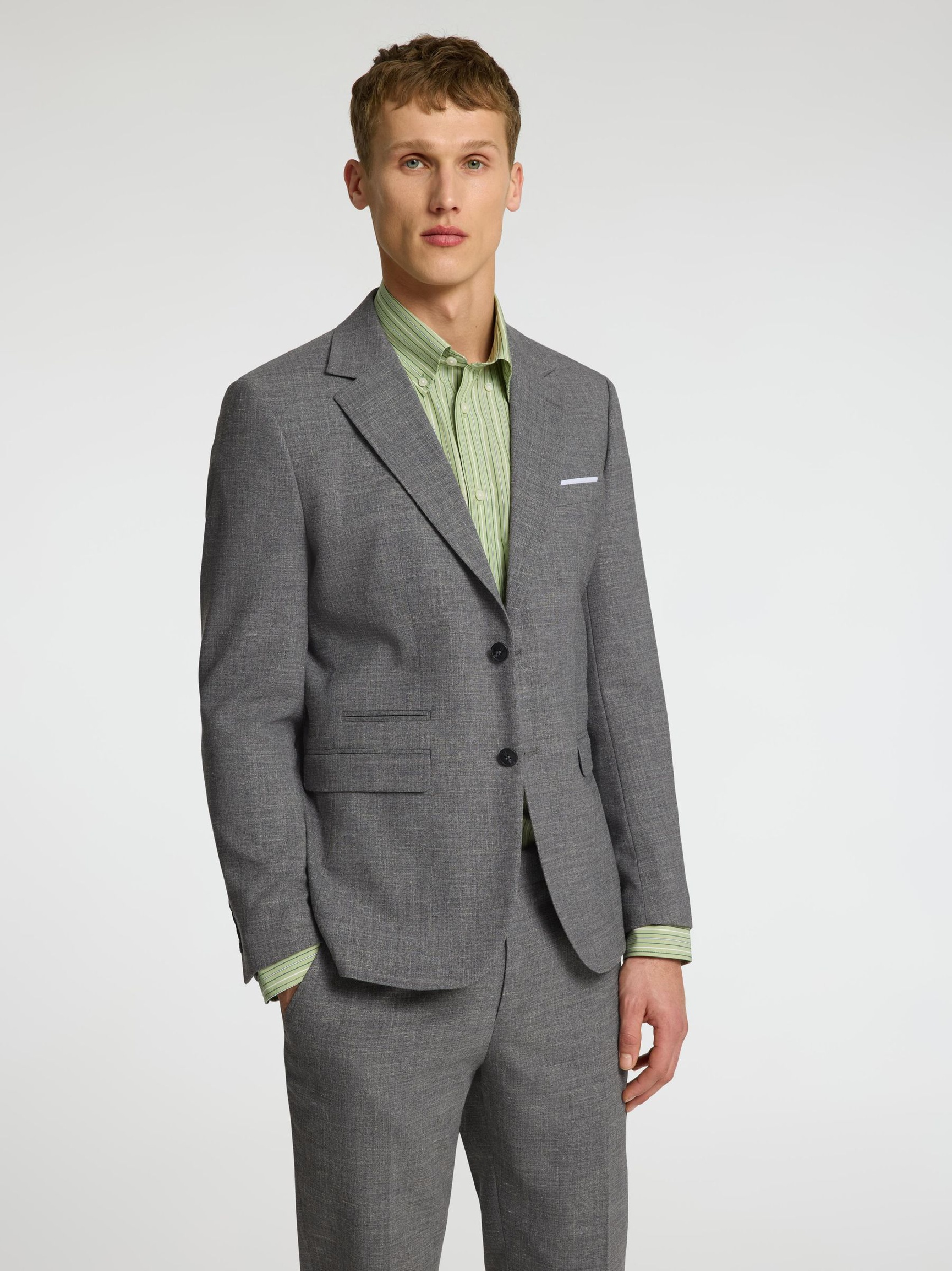 SLIM FIT SINGLE-BREASTED BLAZER, Grey, highres