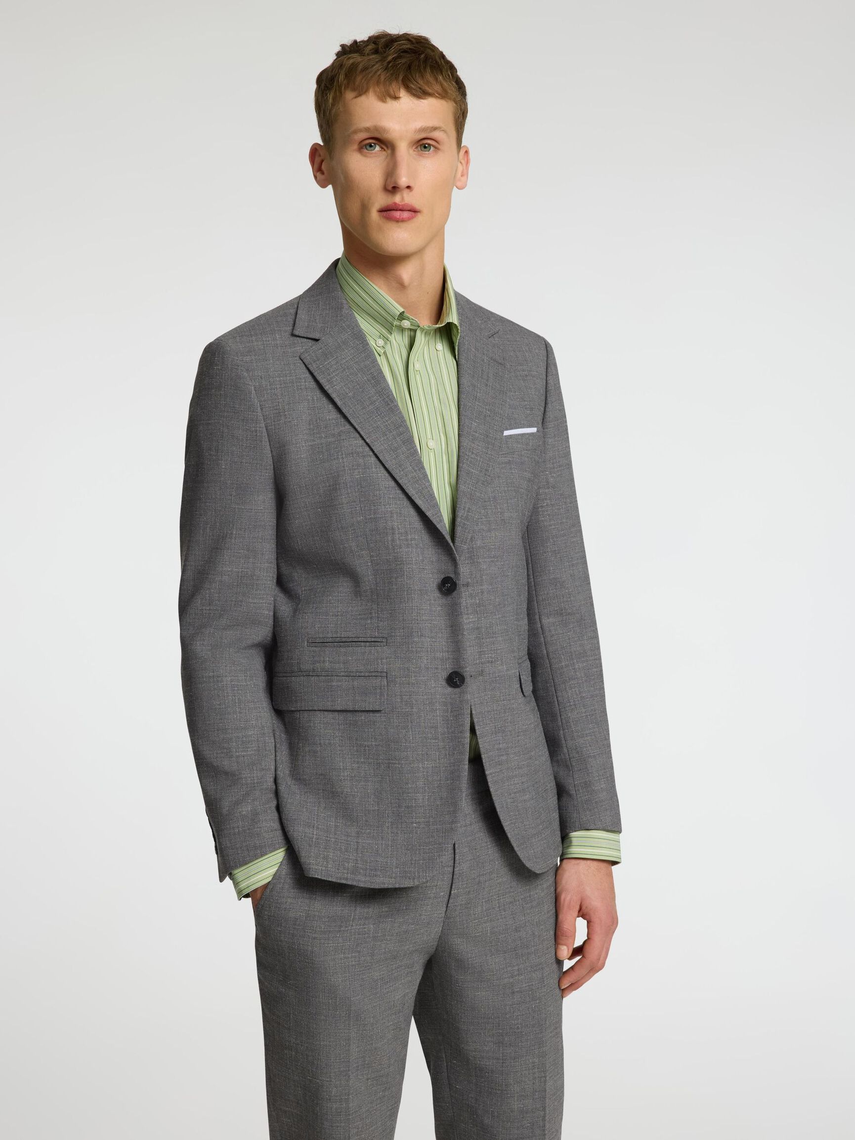 COUPE SLIM BLAZER À SIMPLE BOUTONNAGE, Grey, highres
