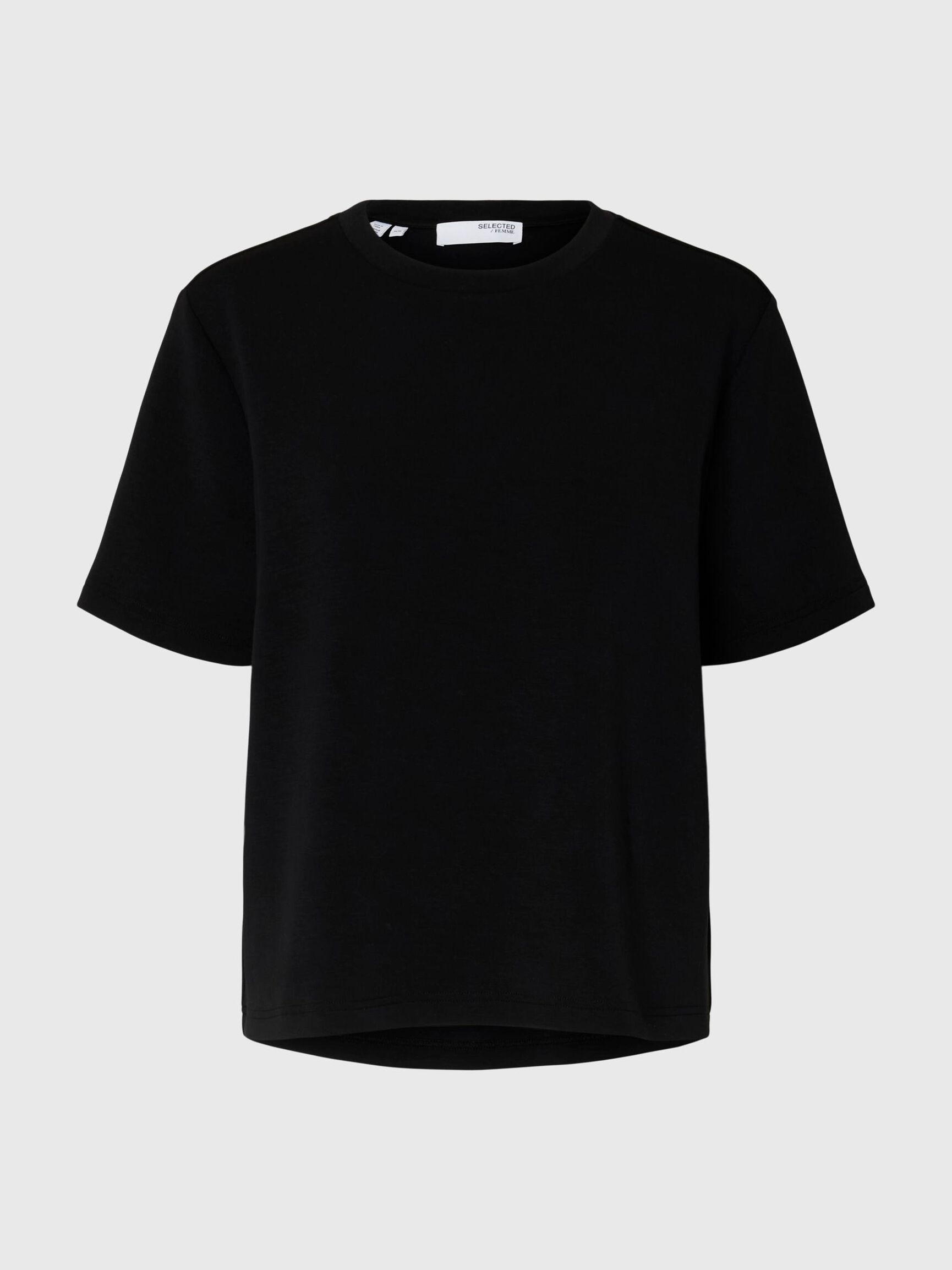 T-SHIRT Z OKRĄGŁYM DEKOLTEM, Black, highres