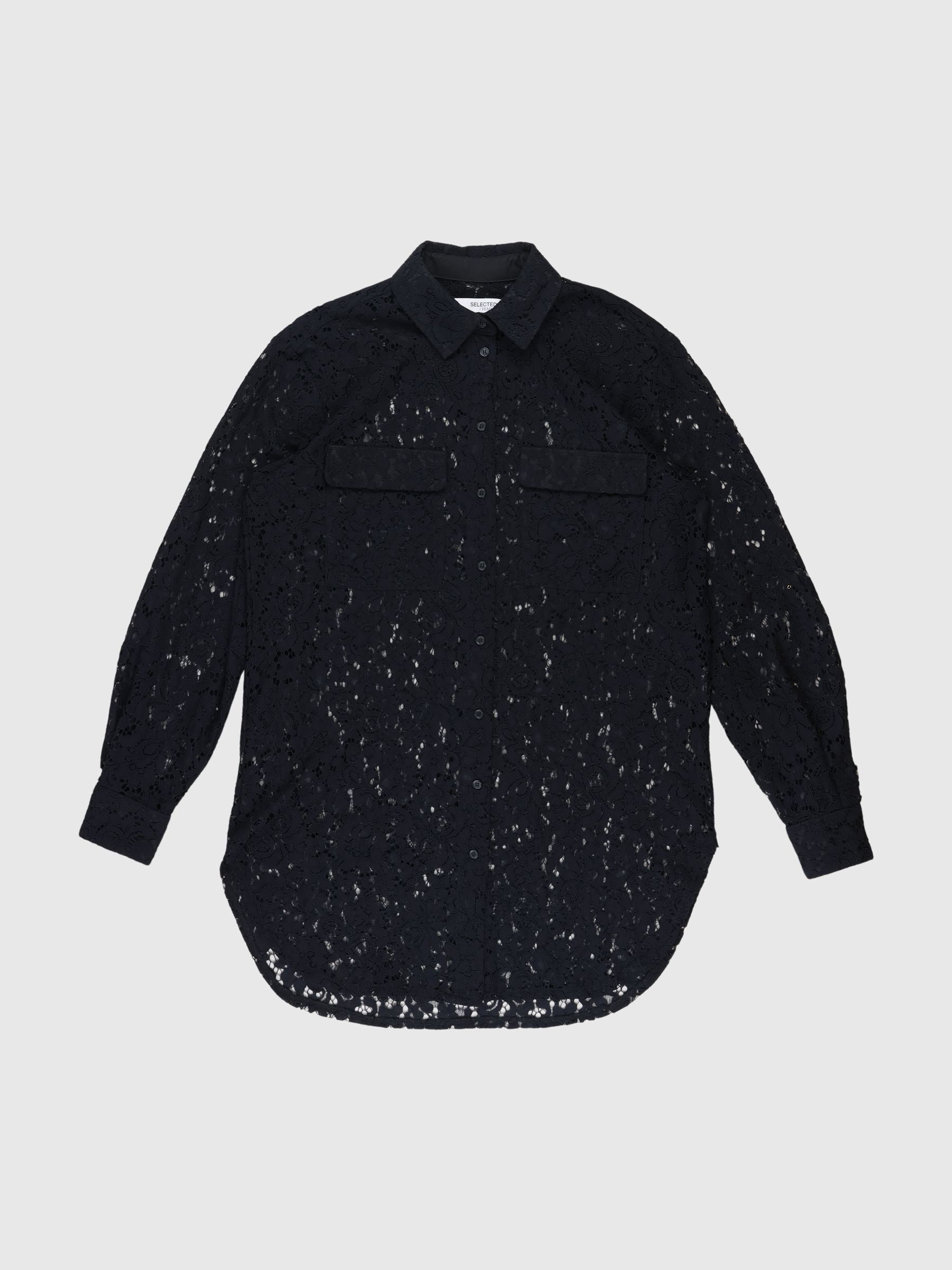 LONG-SLEEVED LACE SHIRT, Black, highres