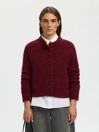ALPACA BLEND KNITTED CARDIGAN, Tawny Port, highres