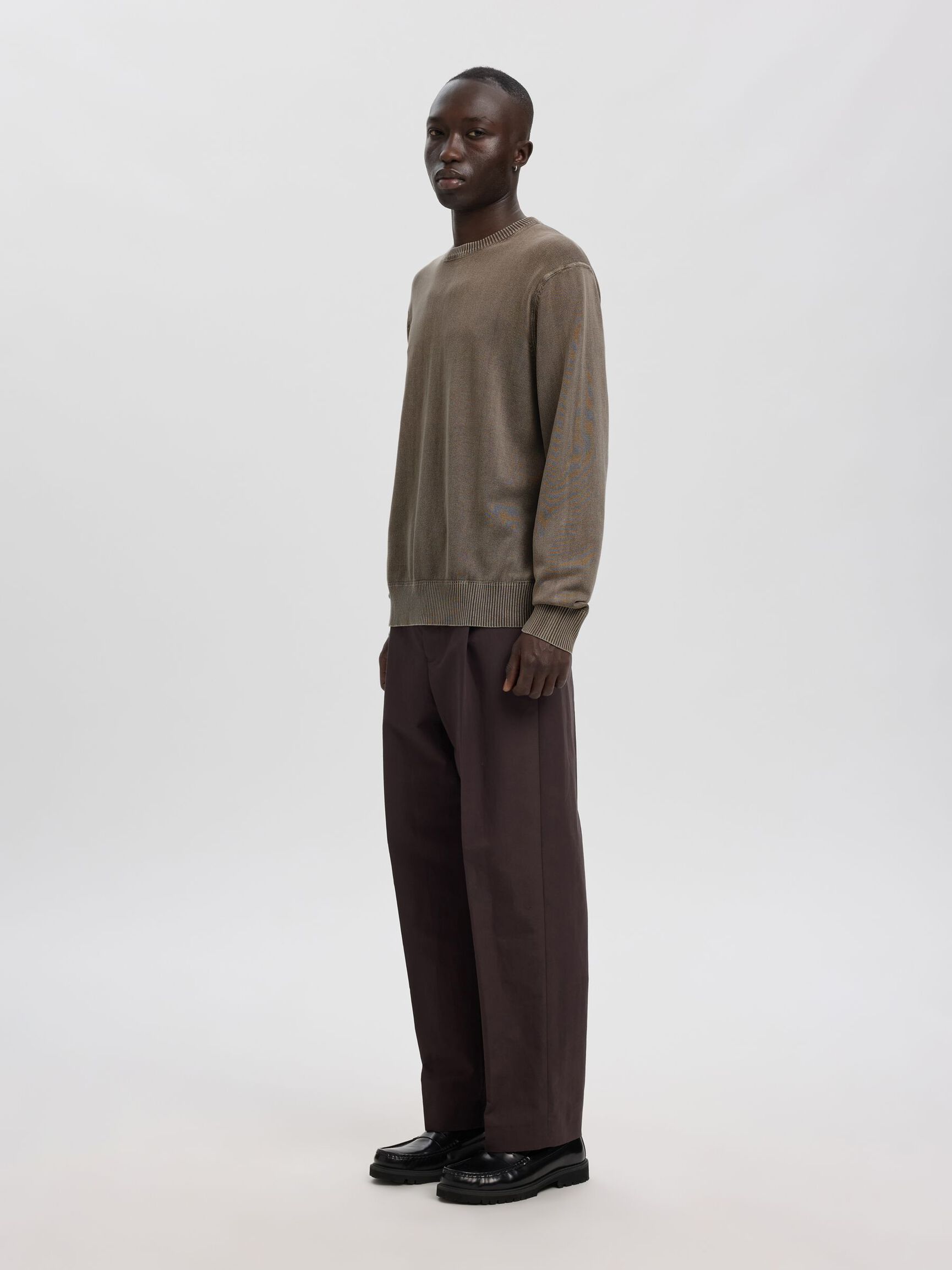 COTTON CREWNECK JUMPER, Dark Grey, highres