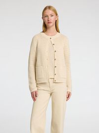 100% BOMULD STRIKKET CARDIGAN, Birch, highres