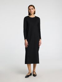 LANGE MOUWEN MIDI JURK, Black, highres
