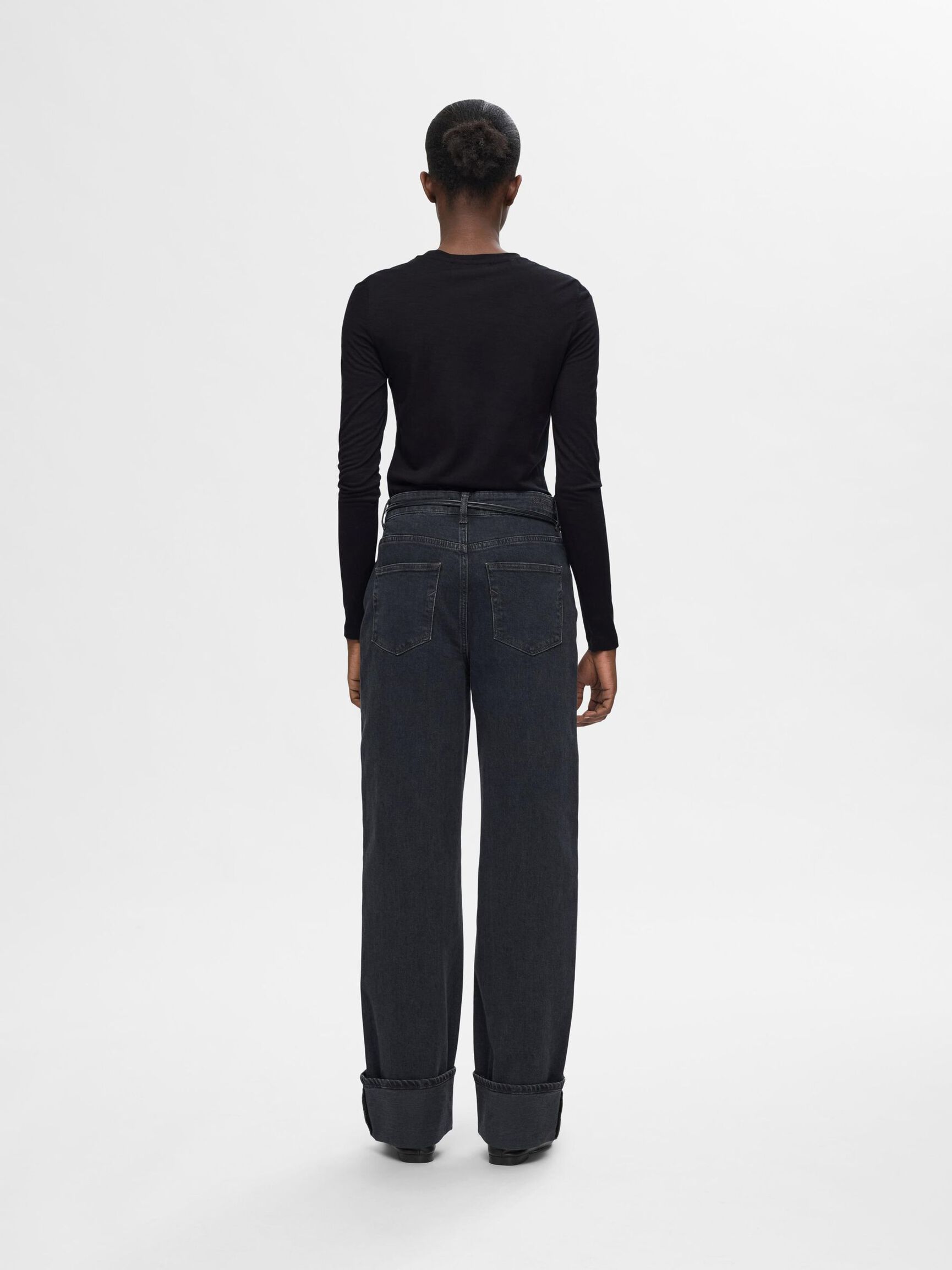 100% WOOL  LONG SLEEVED TOP, Black, highres
