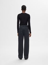 100% WOOL  LONG SLEEVED TOP, Black, highres