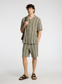 STRIBET BOMULD SHORTS, Vetiver, highres