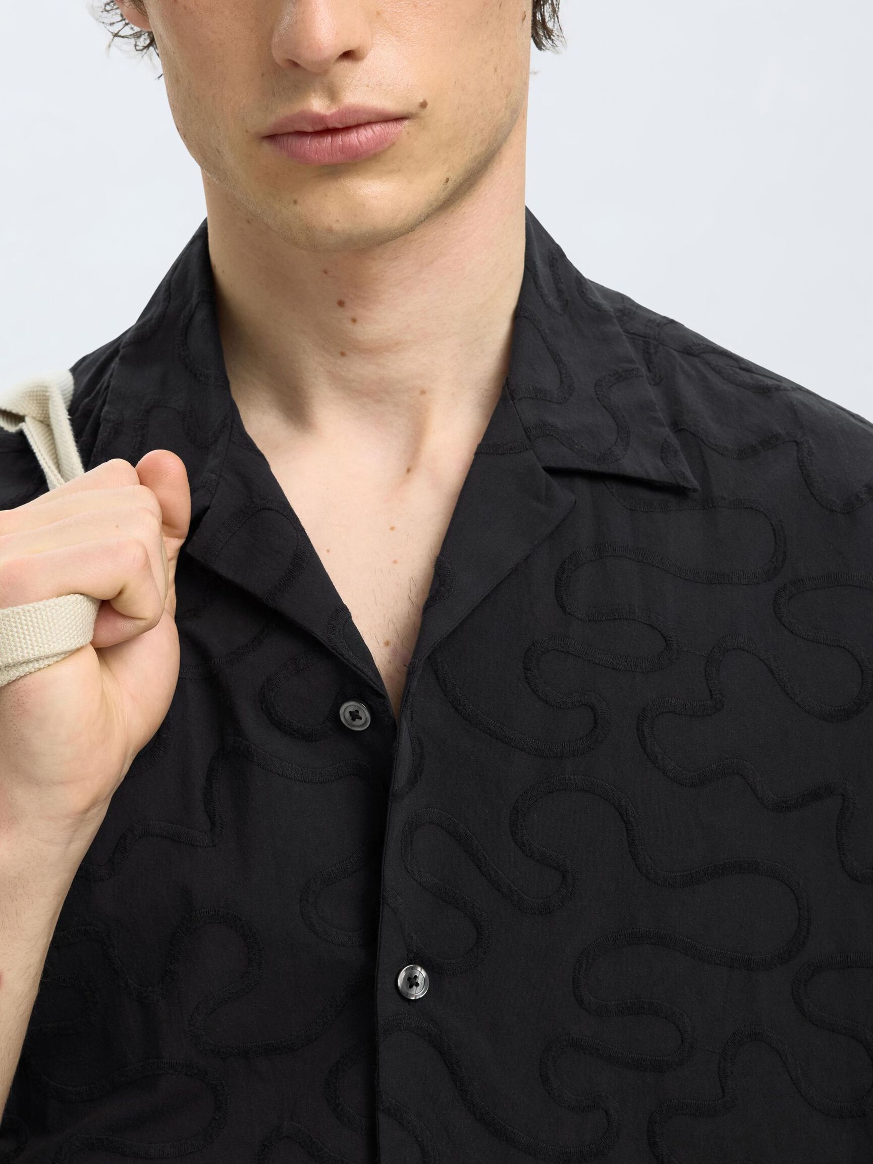 BORDADO CAMISA DE MANGA CORTA, Black, highres