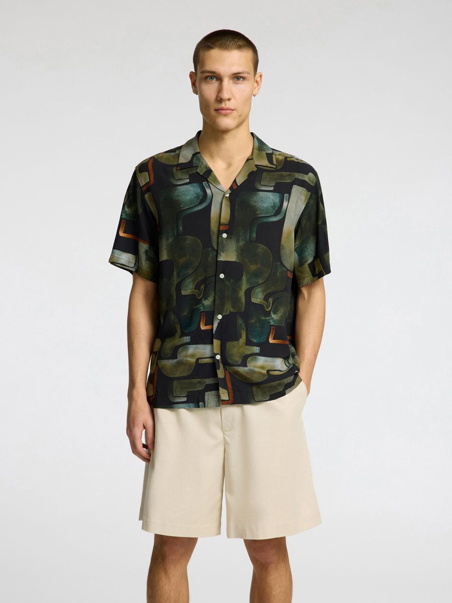Selected PATTERNED SHORT SLEEVED SHIRT, Black, highres - 16088360_Black_1165907_003.jpg
