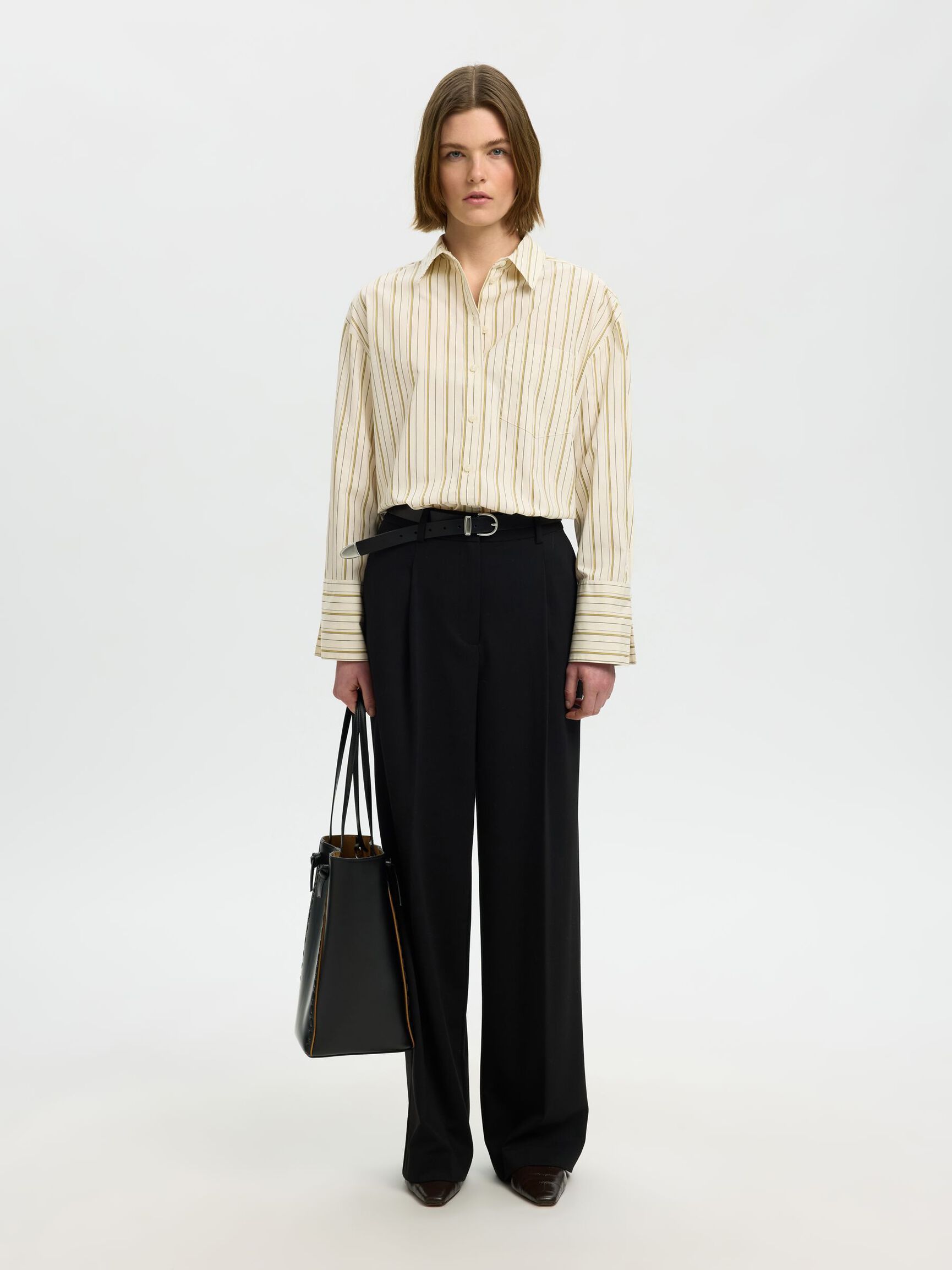OVERSIZED STRIPED SHIRT, Birch, highres