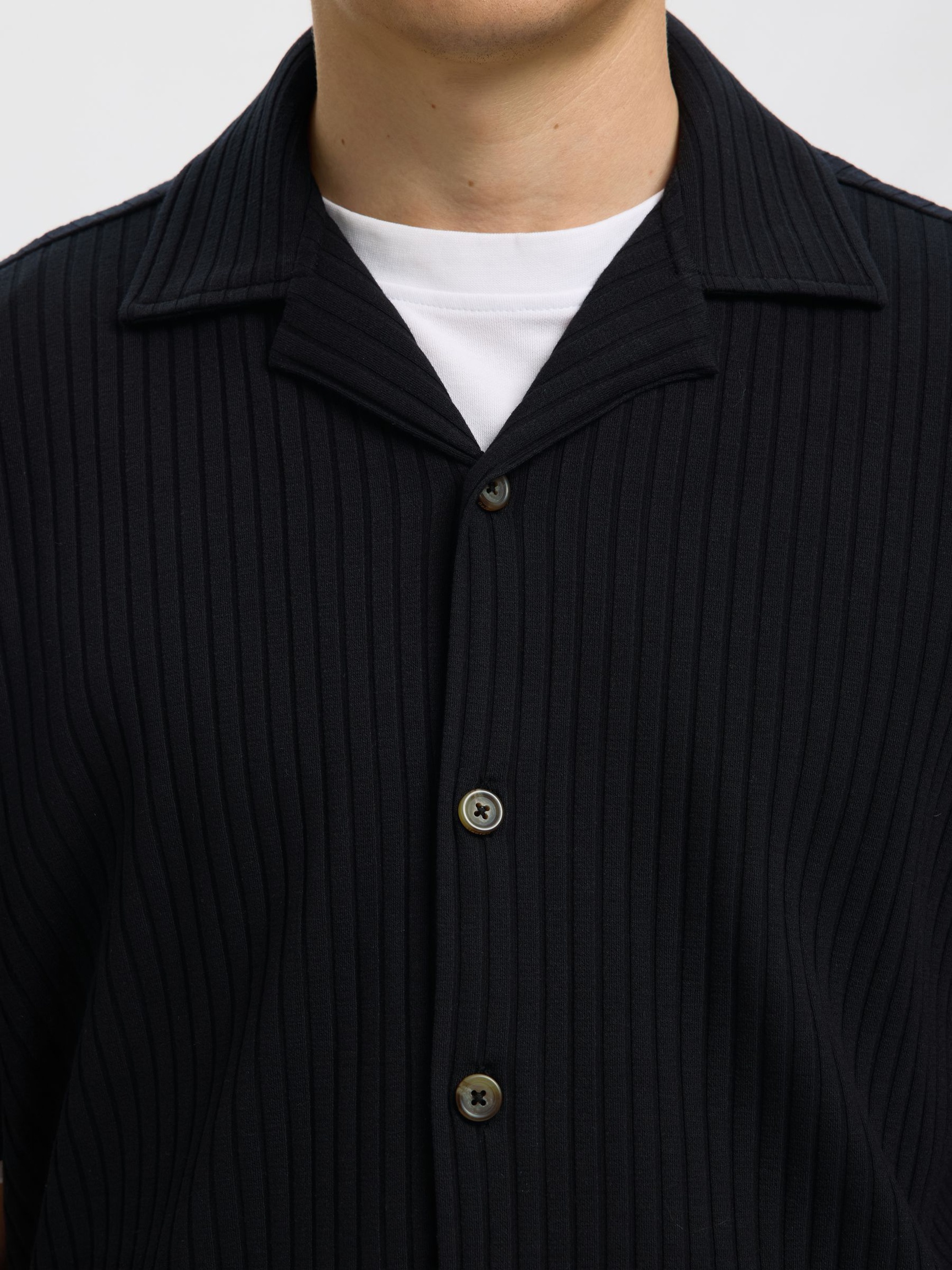 GERIPPTES RELAXED FIT OVERSHIRT, Black, highres