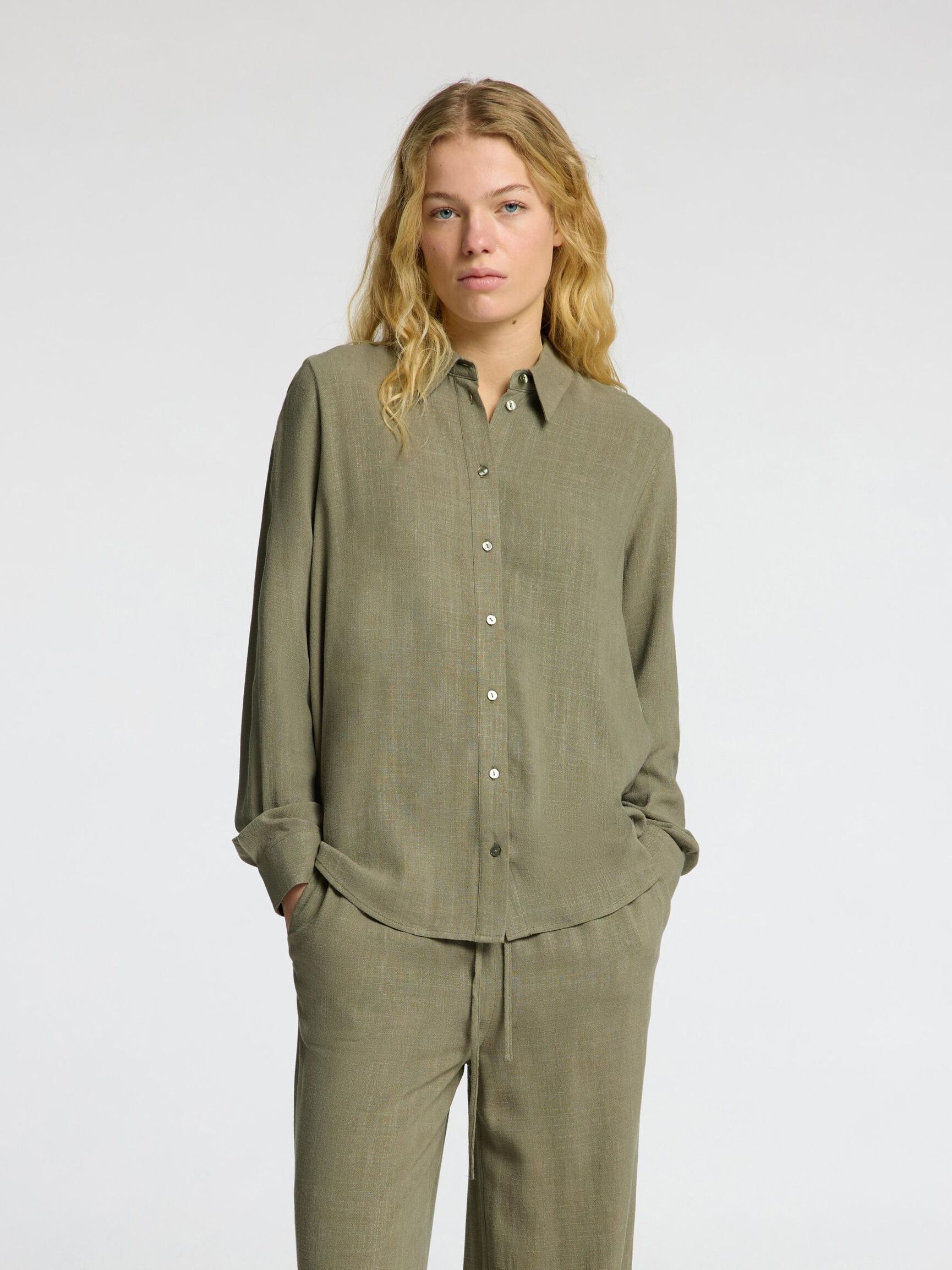 VISCOSEMIX OVERHEMD, Vetiver, highres