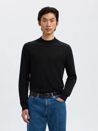 100% MERINO WOOL MOCK-NECK JUMPER, Black, highres