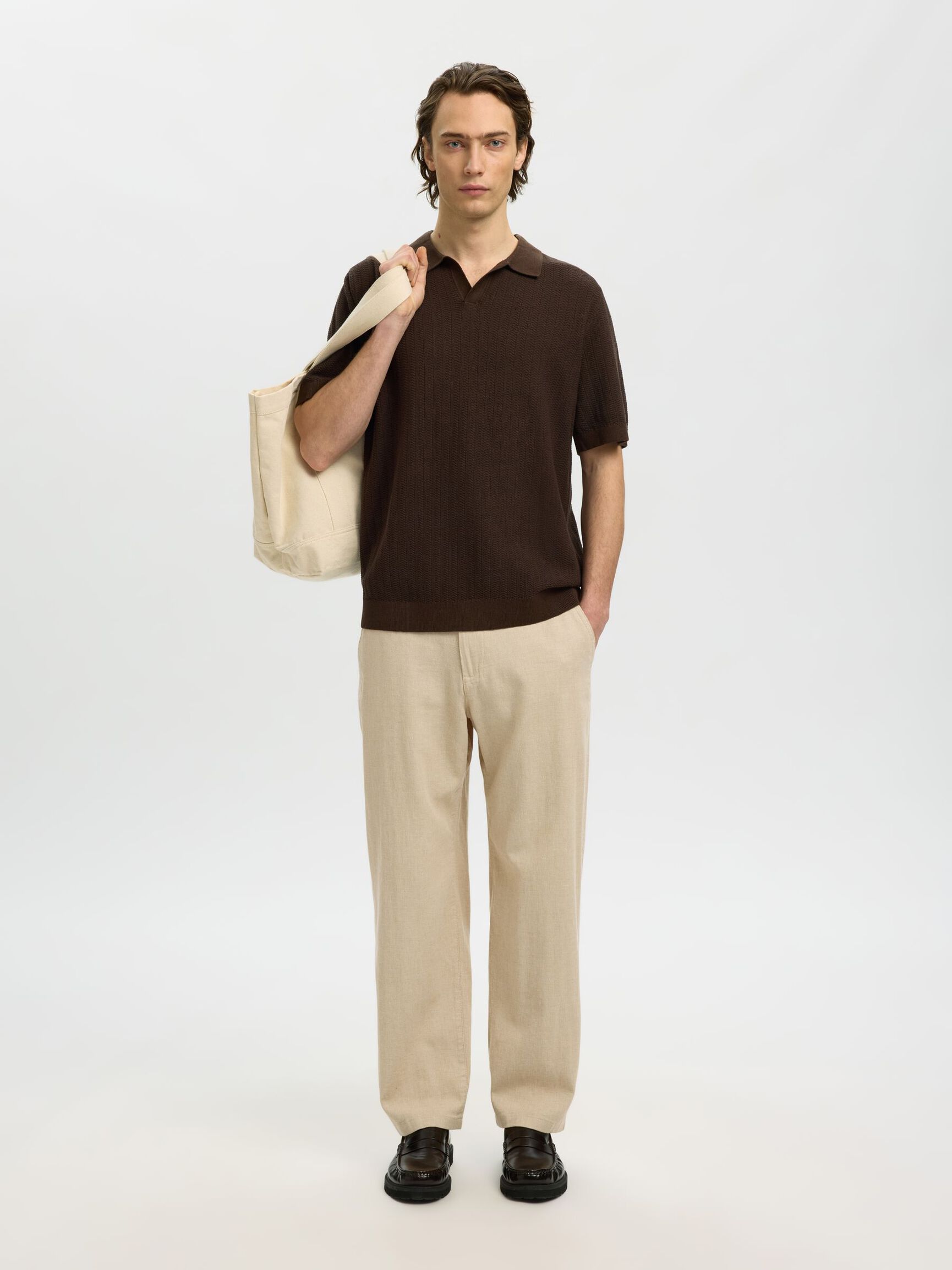 220 LOOSE FIT LINEN-BLEND TROUSERS, Incense, highres