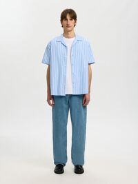 STRIPED SHORT SLEEVED SHIRT, Cashmere Blue, highres