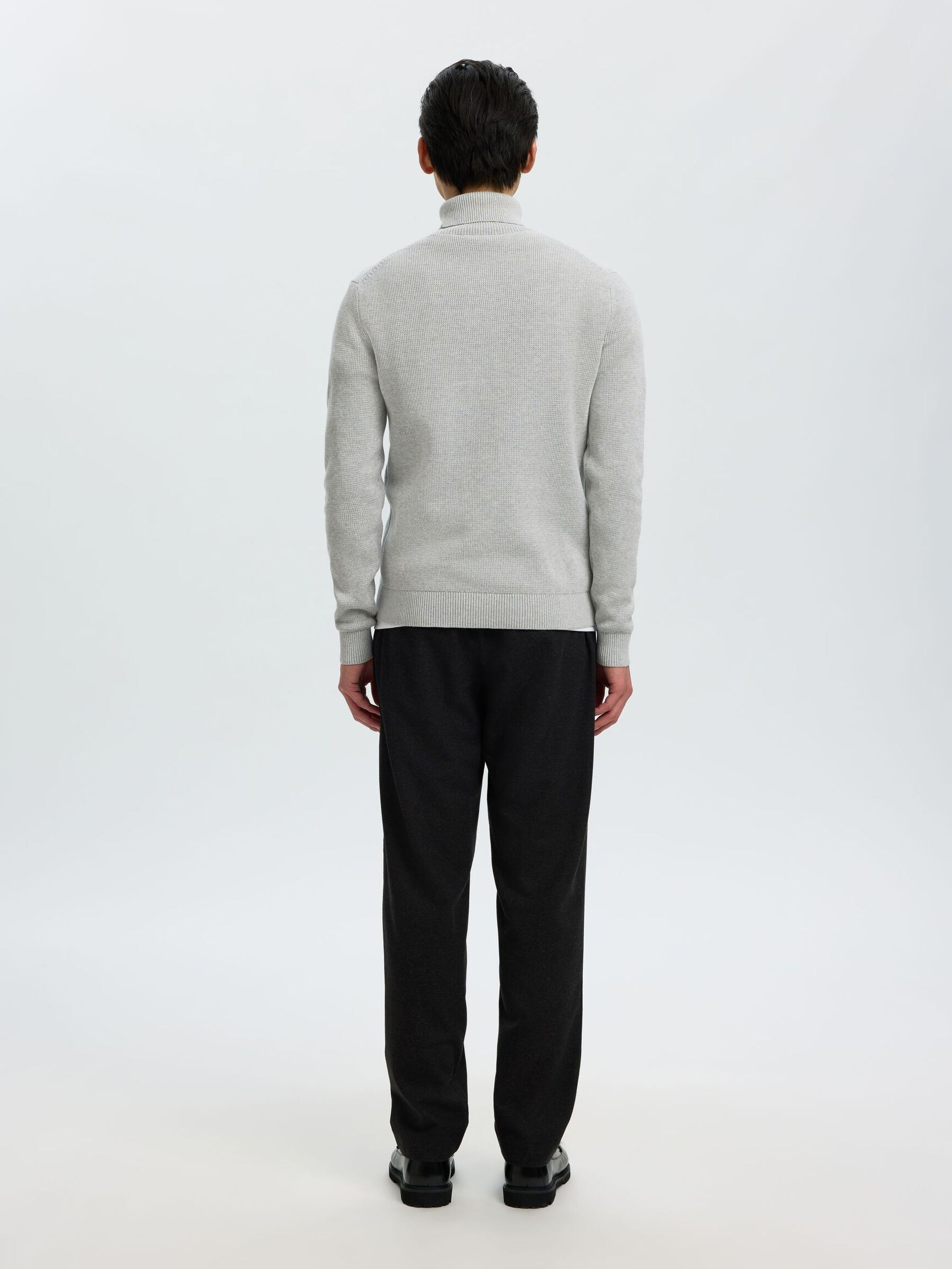 BAUMWOLL ROLLKRAGENPULLOVER, Light Grey Melange, highres