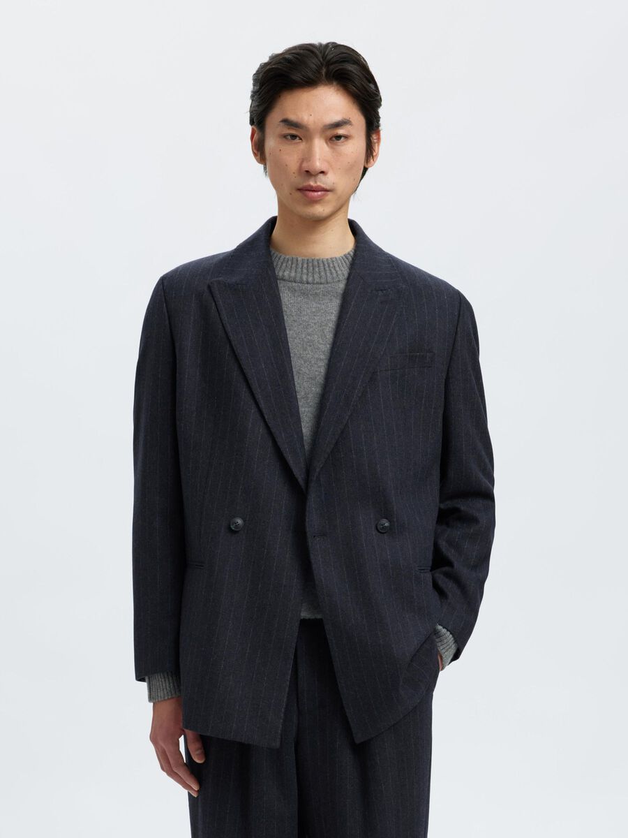 Product tile image - WOOL BLEND DOUBLE-BREASTED BLAZER, Dark Navy | 16098715_DarkNavy_1207666