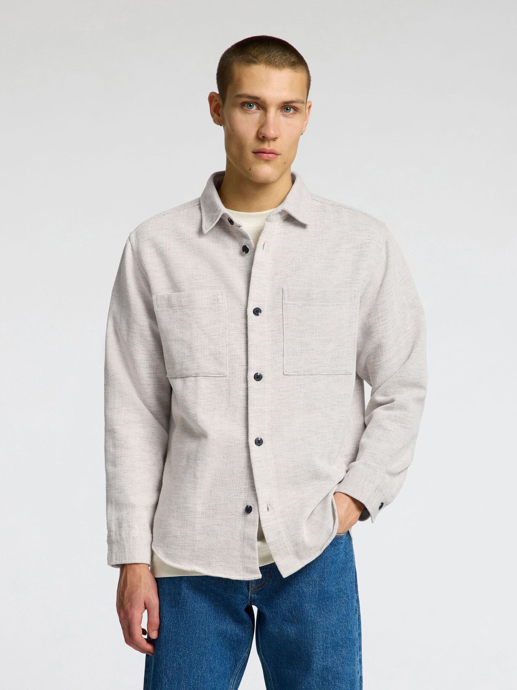 REGULAR FIT LINEN BLEND OVERSHIRT, Oatmeal, highres