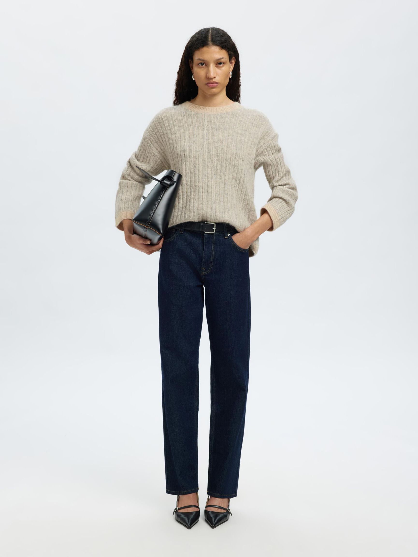 WOOL BLEND KNITTED JUMPER, Birch, highres