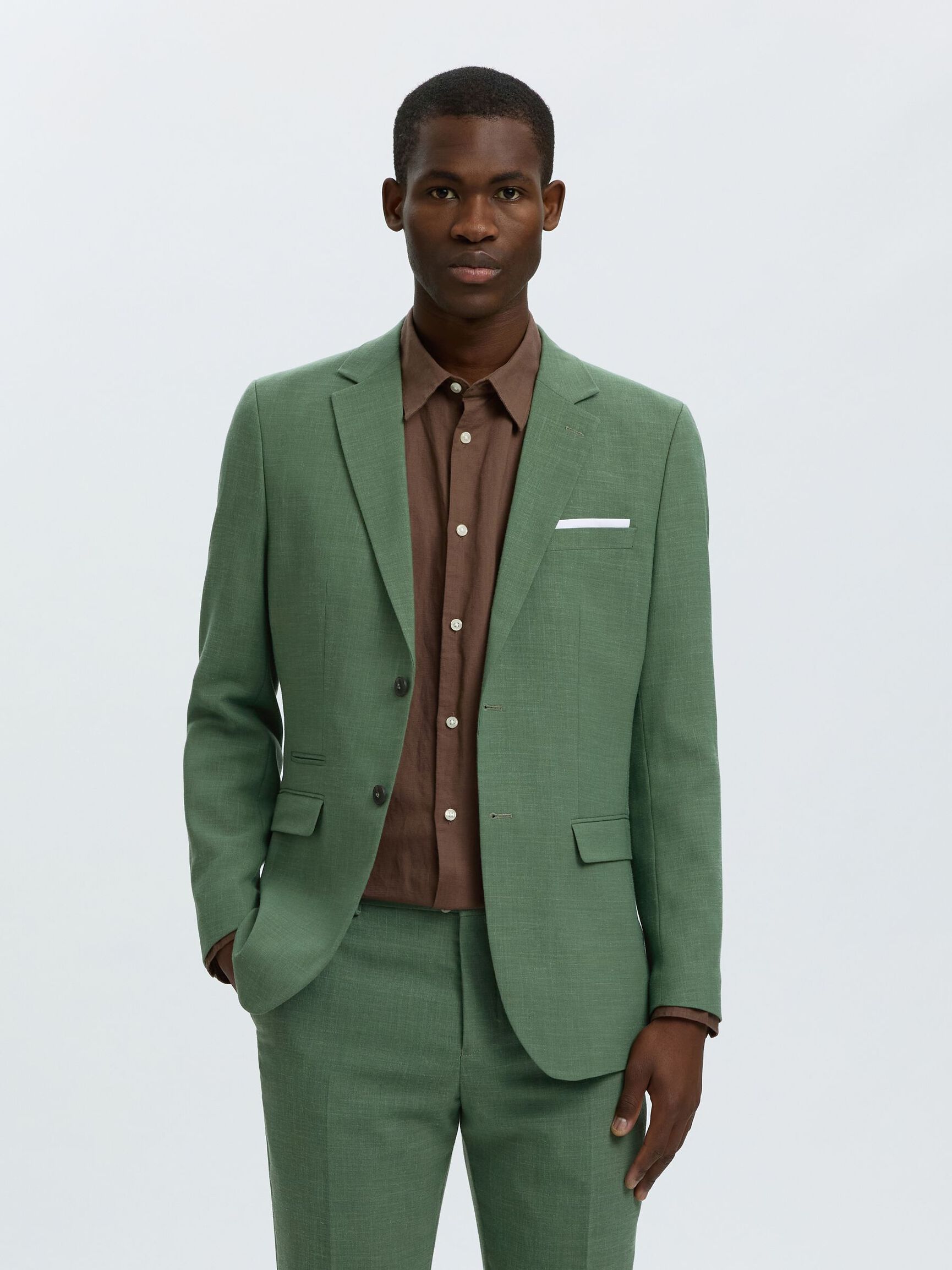 COUPE SLIM BLAZER À SIMPLE BOUTONNAGE, Olive Green, highres