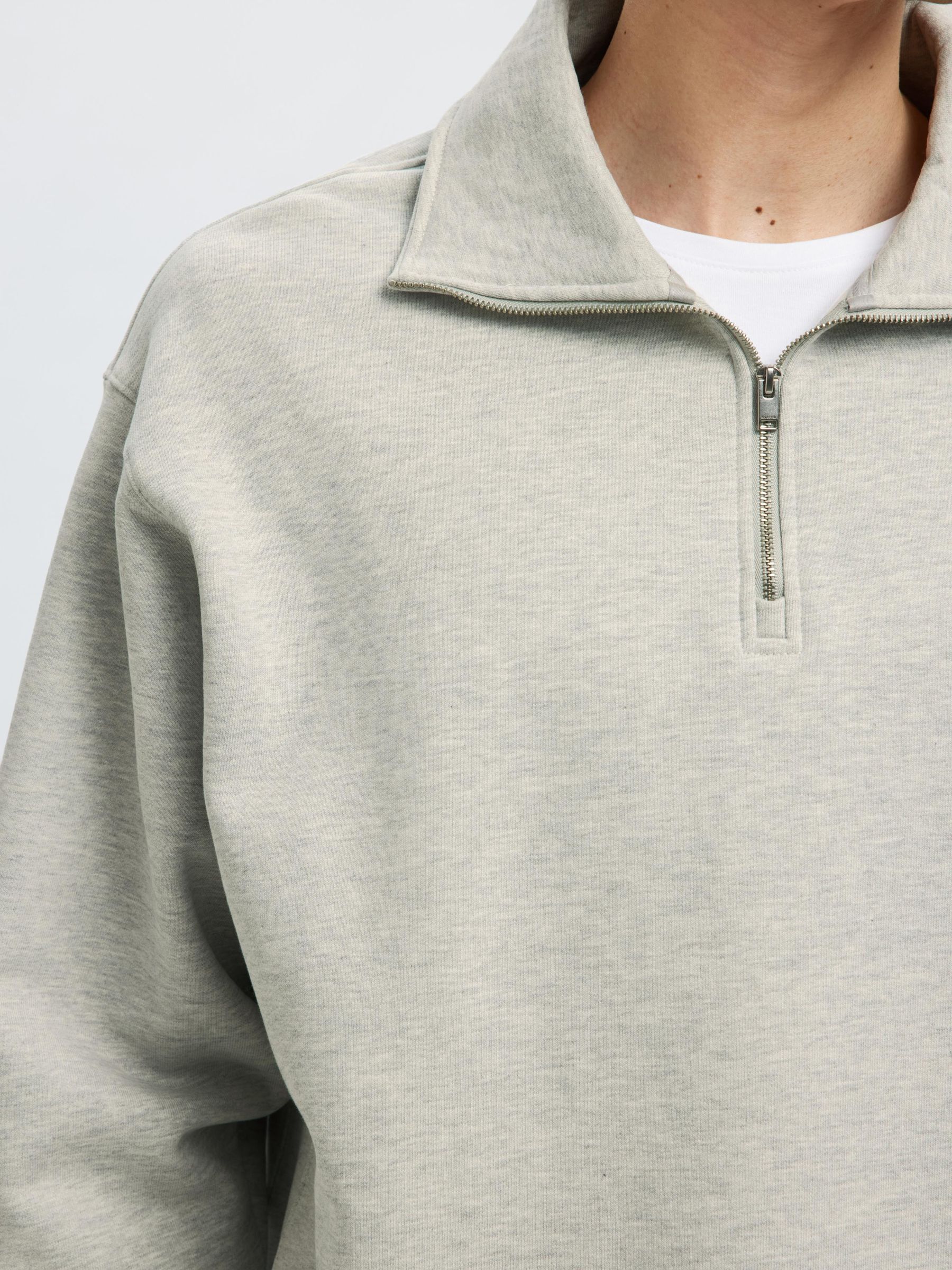 BOMULL SWEATSHIRT MED GLIDELÅS, Light Grey Melange, highres