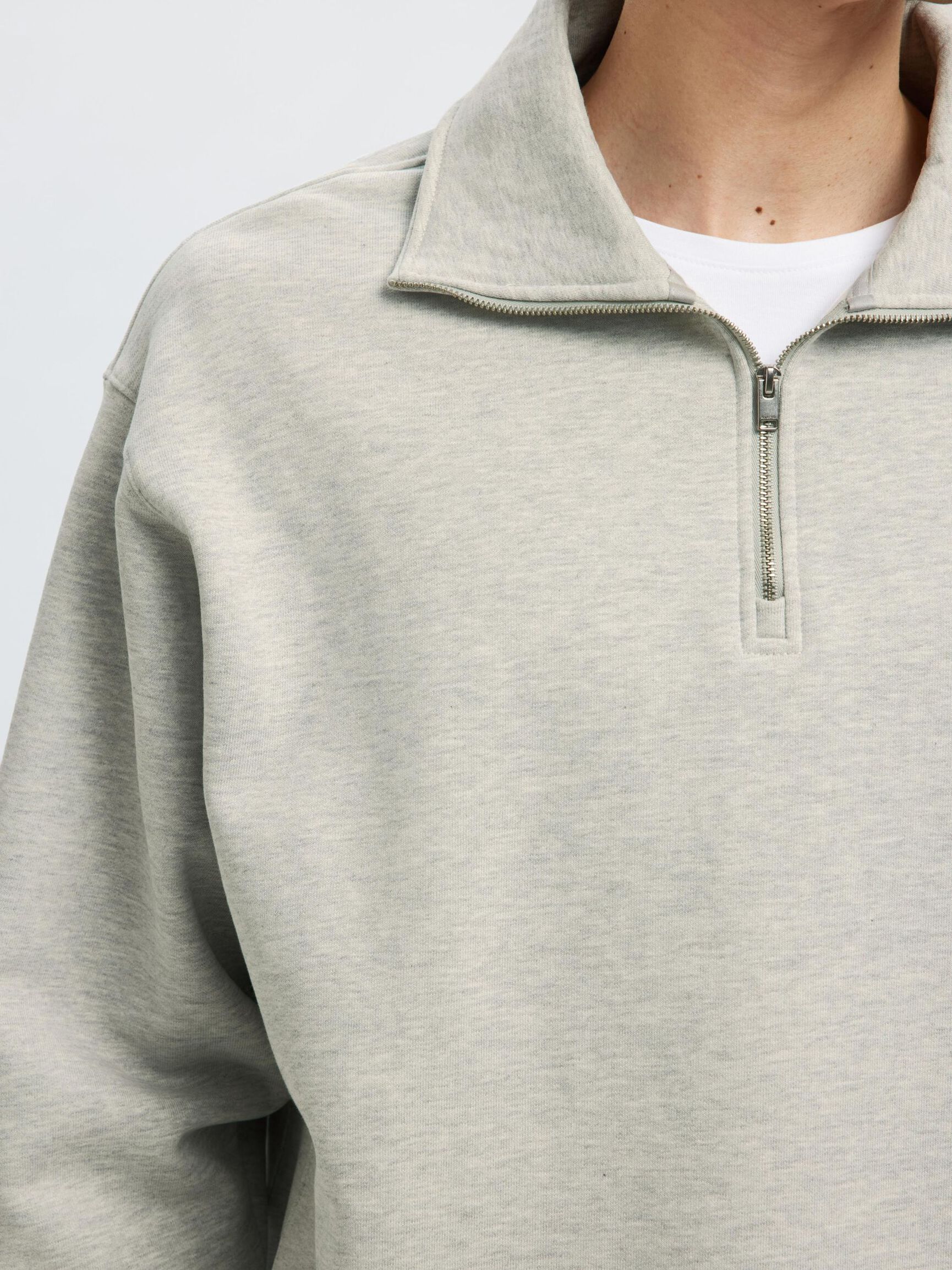 BOMULL SWEATSHIRT MED GLIDELÅS, Light Grey Melange, highres