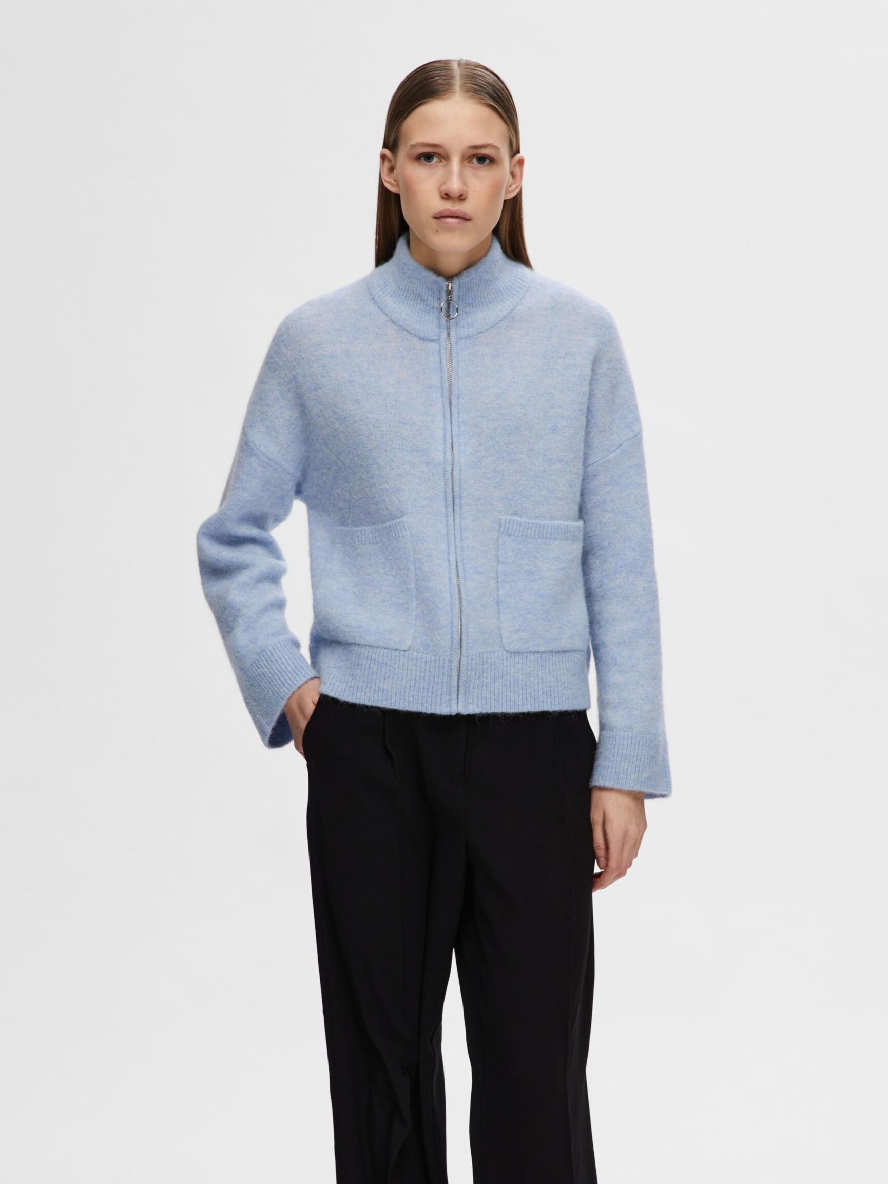 WOOL BLEND CARDIGAN, Cashmere Blue, highres