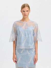 LACE CROPPED TOP, Cashmere Blue, highres