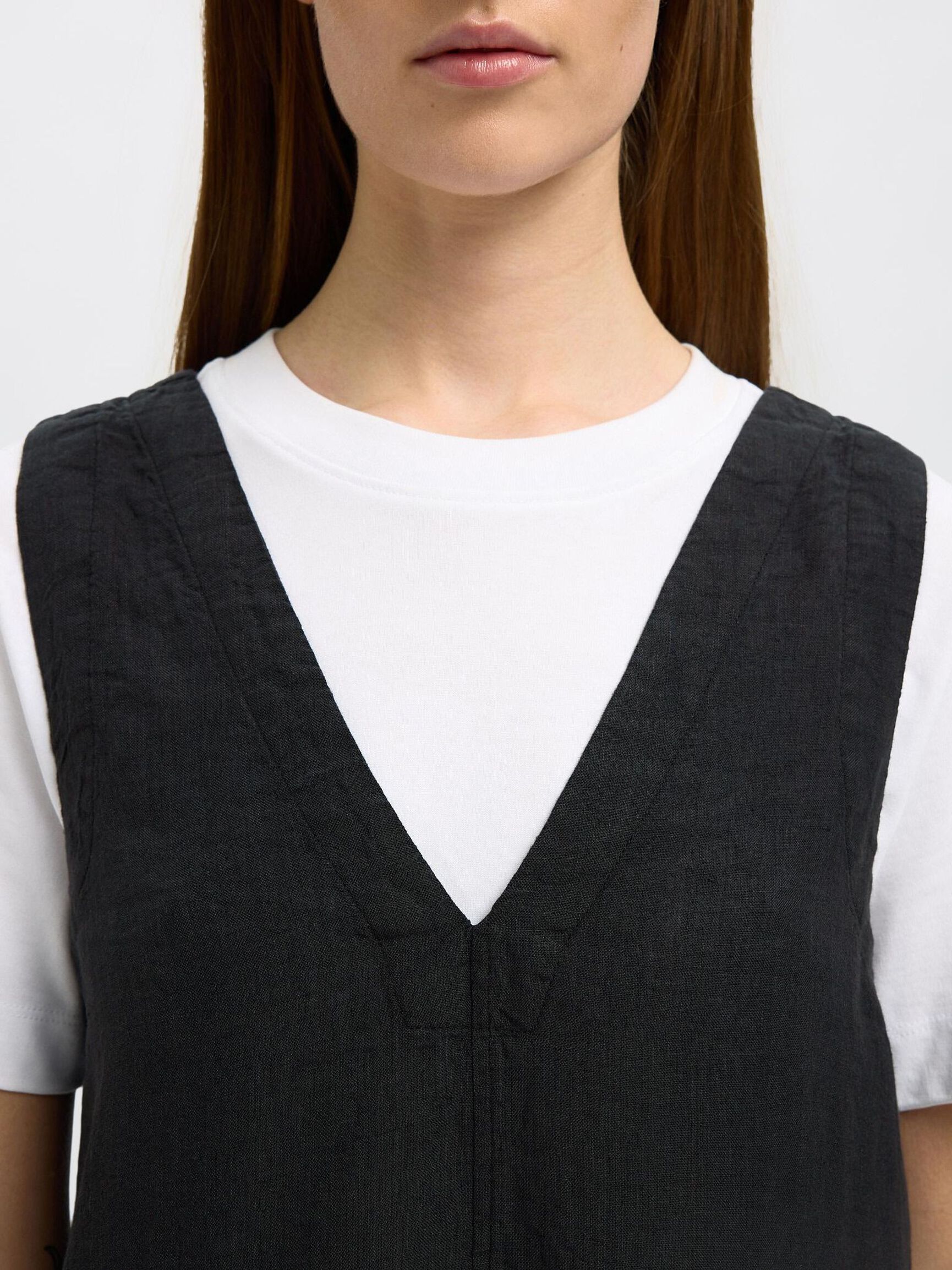 100% LEINEN KLEID OHNE ÄRMEL, Black, highres