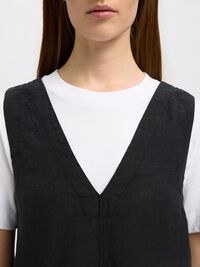 100% LEINEN KLEID OHNE ÄRMEL, Black, highres