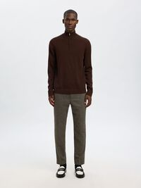 100% MERINO WOOL HALF-ZIP JUMPER, Demitasse, highres