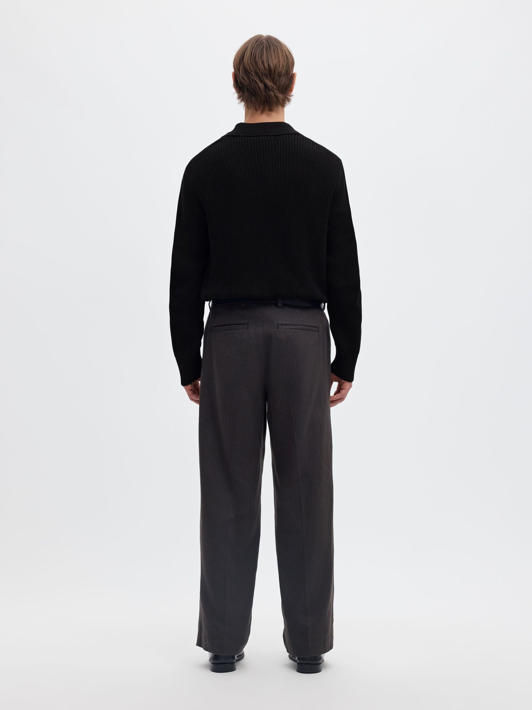RIBBET STRIKKET POLOSKJORTE, Black, highres