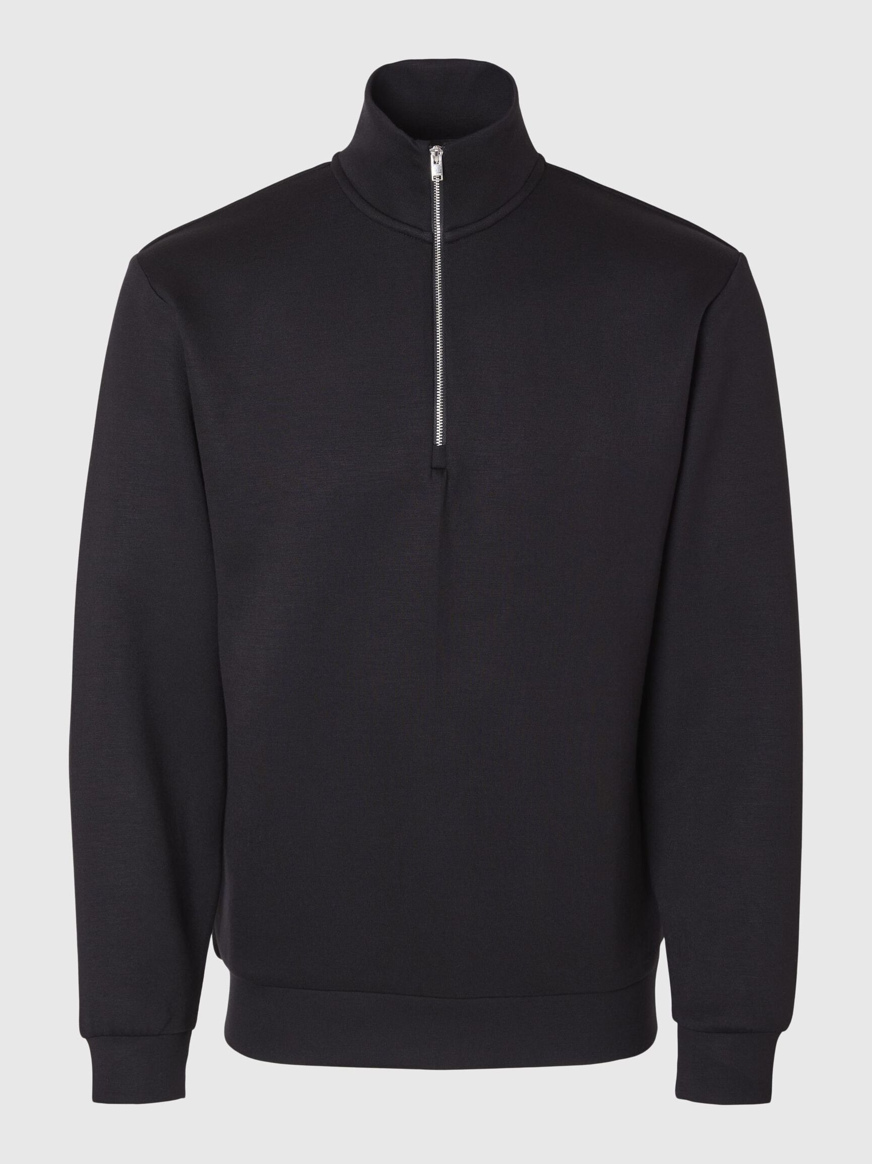 VISCOSE BLEND HALF ZIP SWEATSHIRT, Black, highres