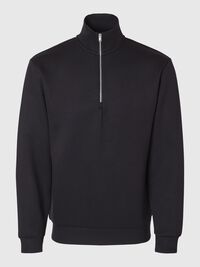 VISCOSE BLEND HALF ZIP SWEATSHIRT, Black, highres