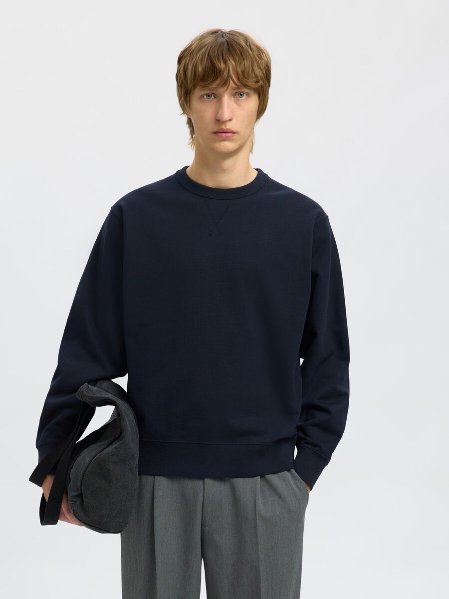 Selected 100% COTTON SWEATSHIRT, Dark Sapphire, highres - 16099829_DarkSapphire_003.jpg