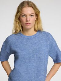 KORTÆRMET ULDBLANDING TOP, Cornflower Blue, highres
