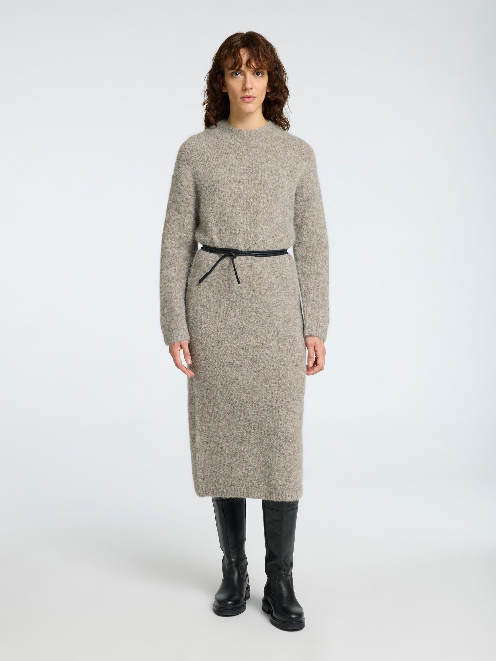 WOOL BLEND MAXI DRESS, Steel Gray, highres