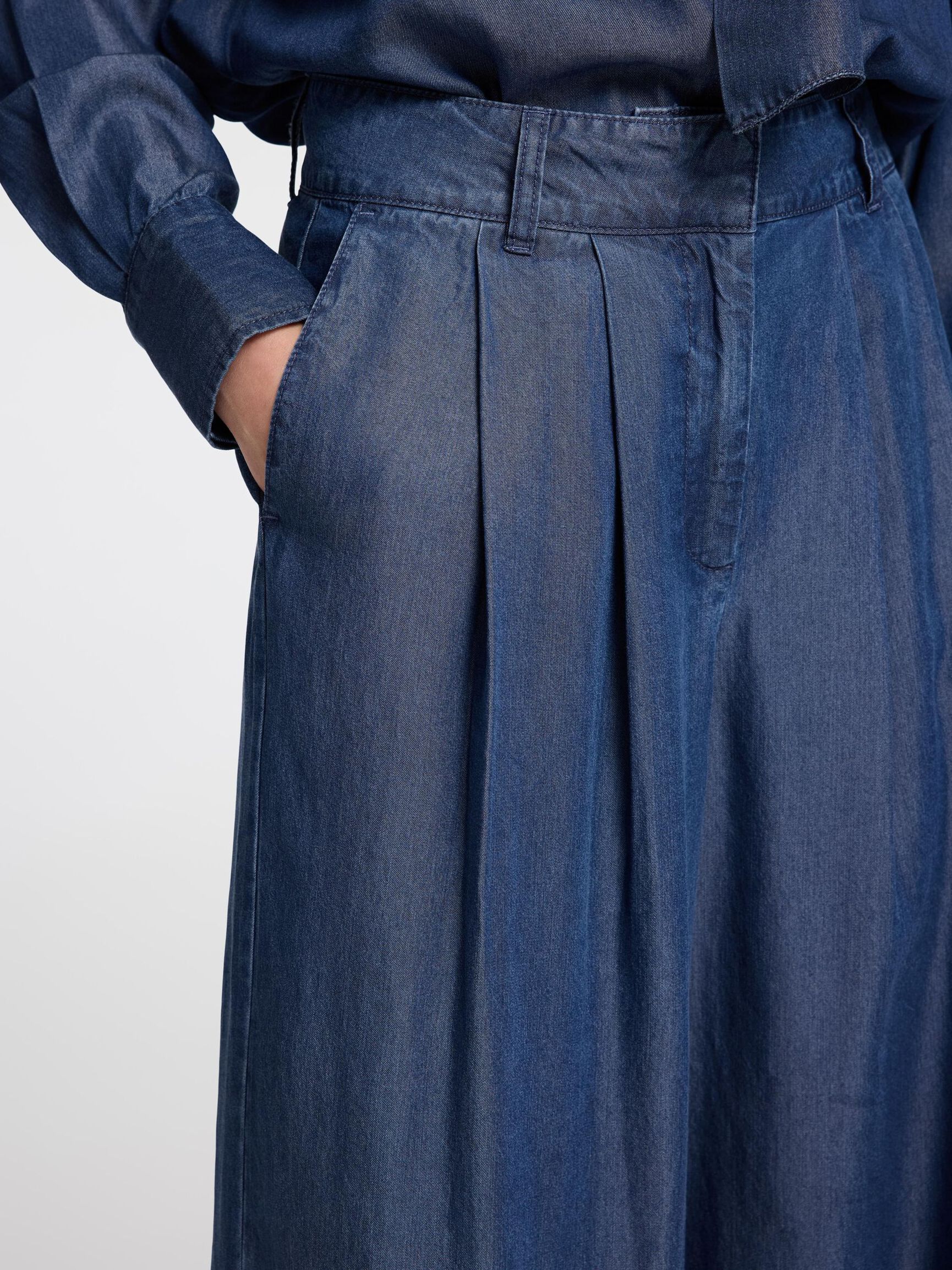 CHAMBRAY WIDE LEG BROEK, Dark Blue, highres