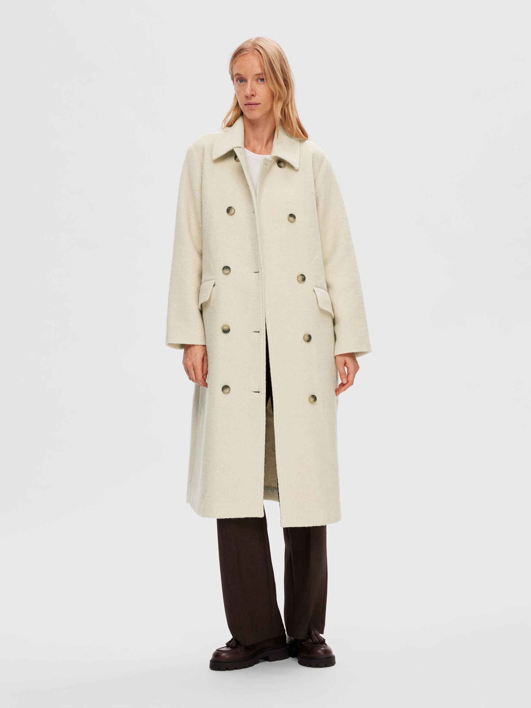 DOUBLE-BREASTED WOOL BLEND COAT, Sandshell, highres