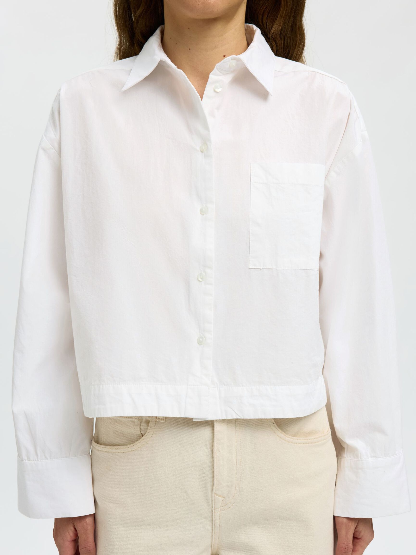 BOXY FIT CROPPED SHIRT, Bright White, highres