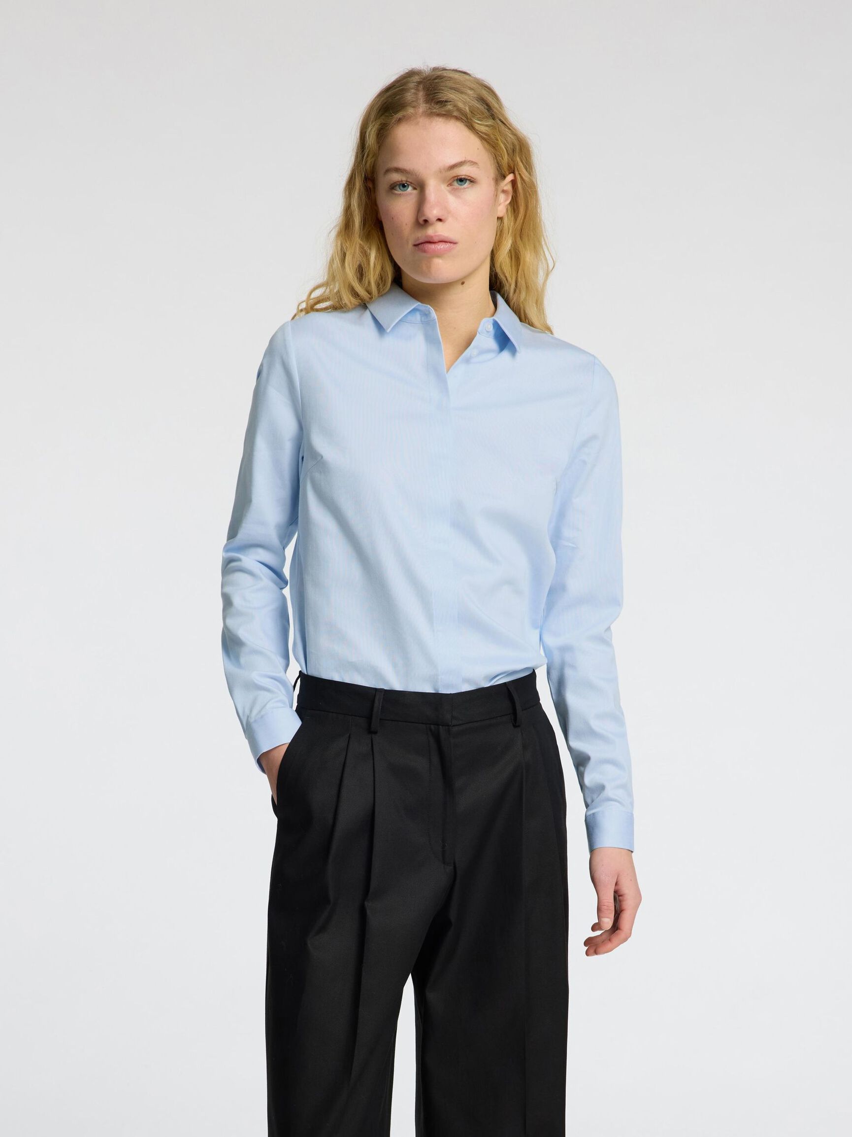 CAMICIA A MANICHE LUNGHE, Light Blue, highres