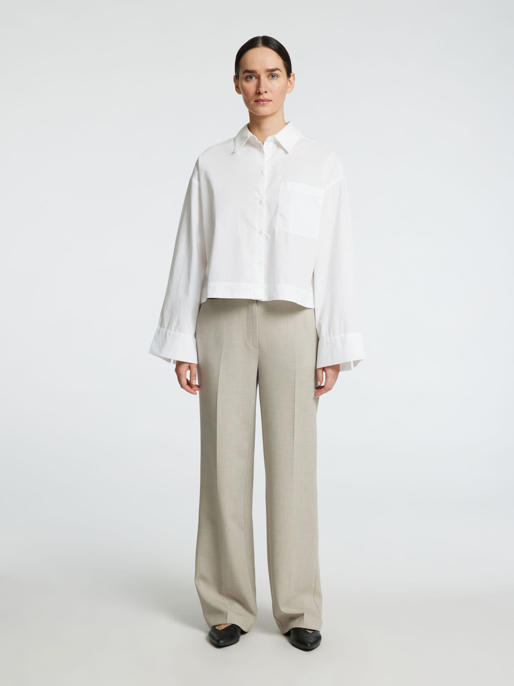 BOXY FIT CROPPED BLOUSE, Bright White, highres