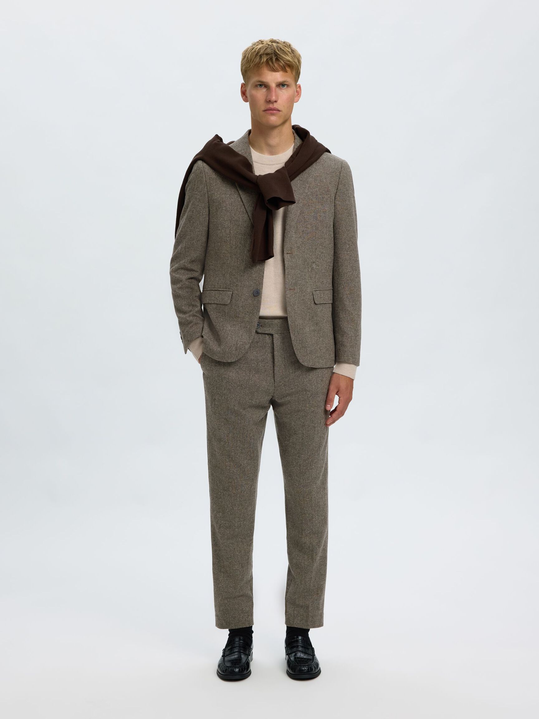 CHECKED WOOL BLEND TROUSERS, Brownie, highres