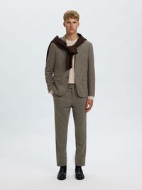 CHECKED WOOL BLEND TROUSERS, Brownie, highres