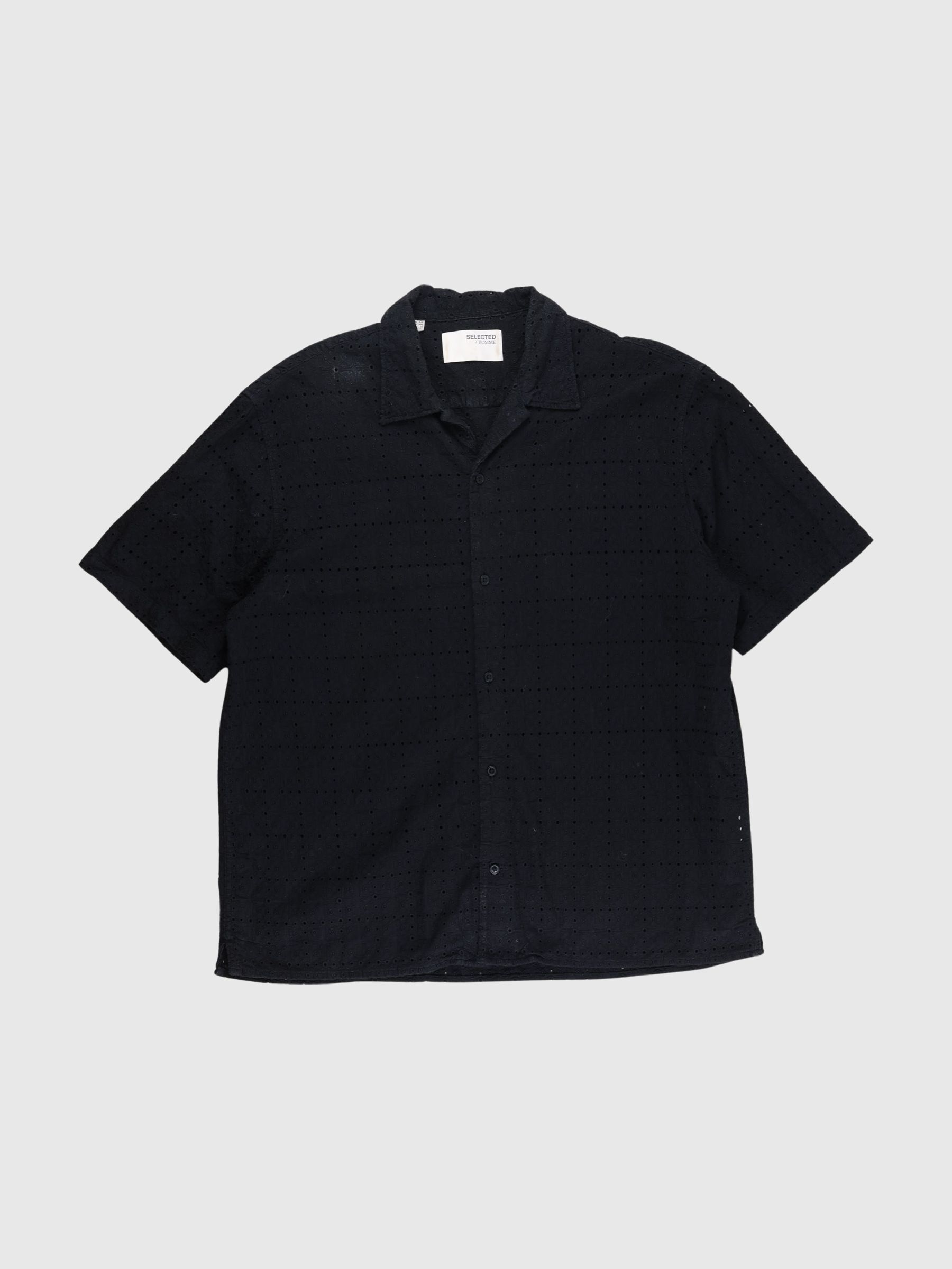 BRODERIE ANGLAISE SHORT SLEEVED SHIRT, Black, highres