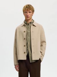 WOOL BLEND JACKET, Sandshell, highres