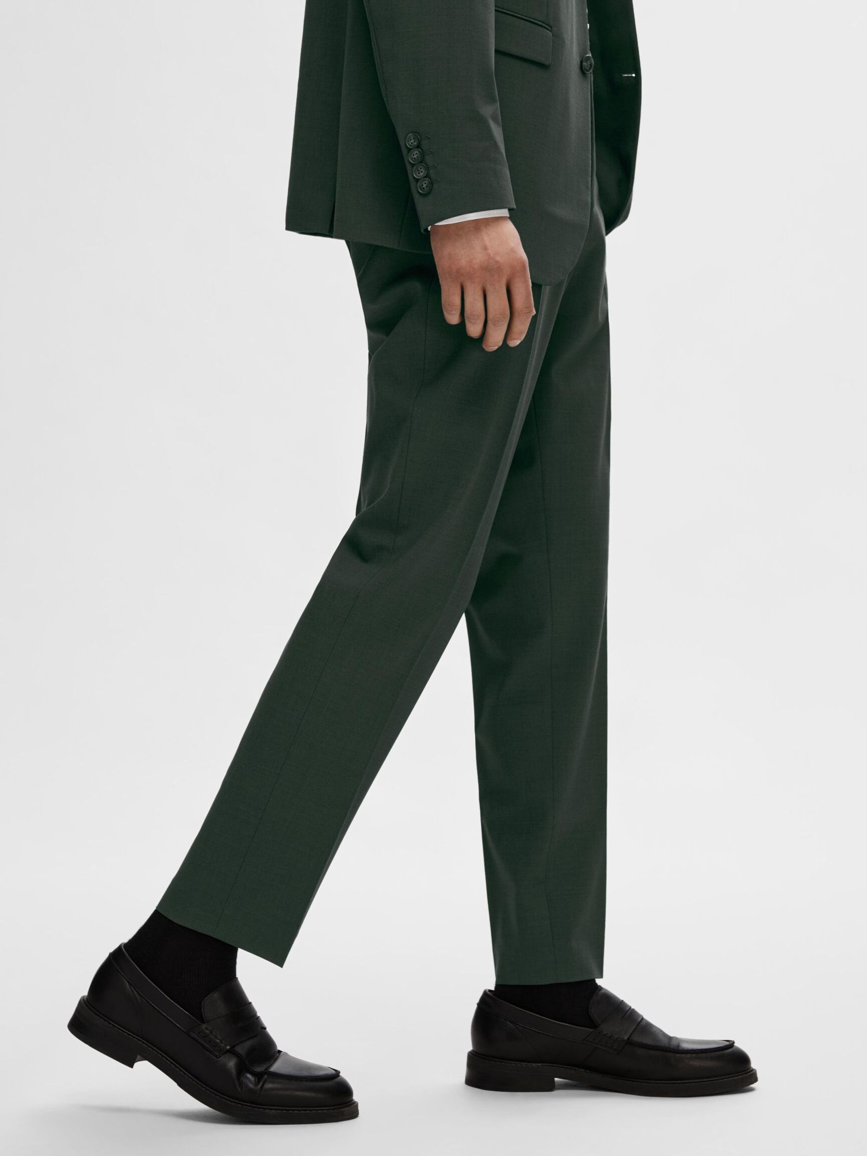 SLIM FIT WOOL BLEND SUIT TROUSERS, Dark Green, highres